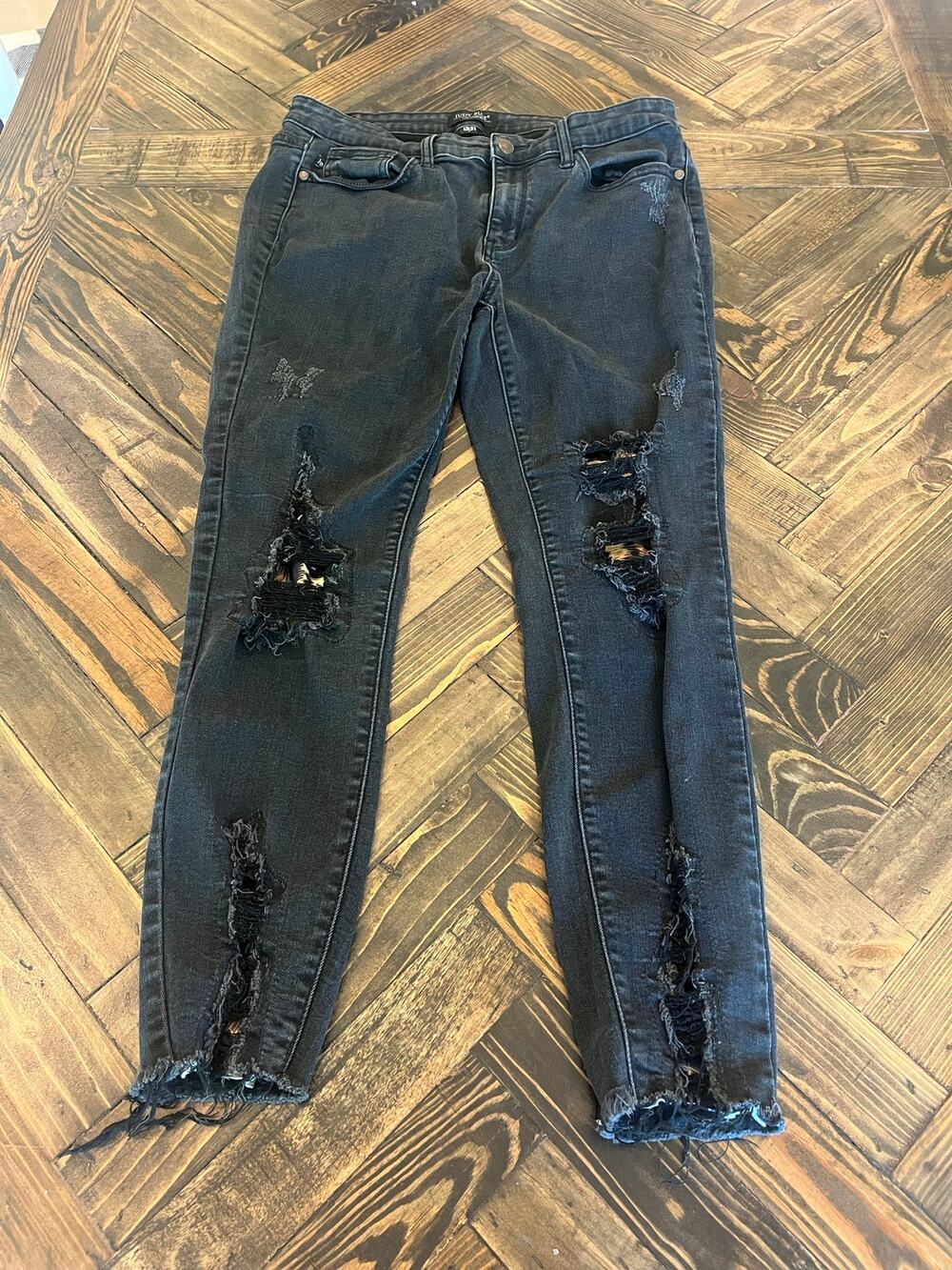 Judy Blue Skinny Fit Black Jeans Women 13/31 Animal Print Patch Preppy Emo Punk